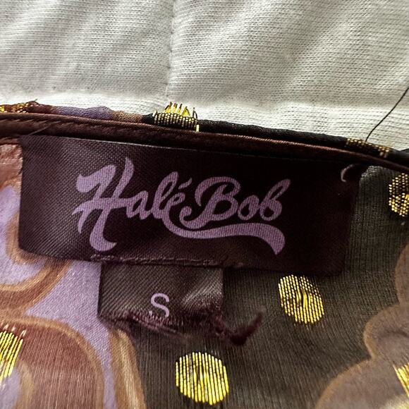 HALE BOB Womens Tunic Brown Chiffon Beaded Metallic Bohemian Artsy Festival | S - Picture 7 of 11